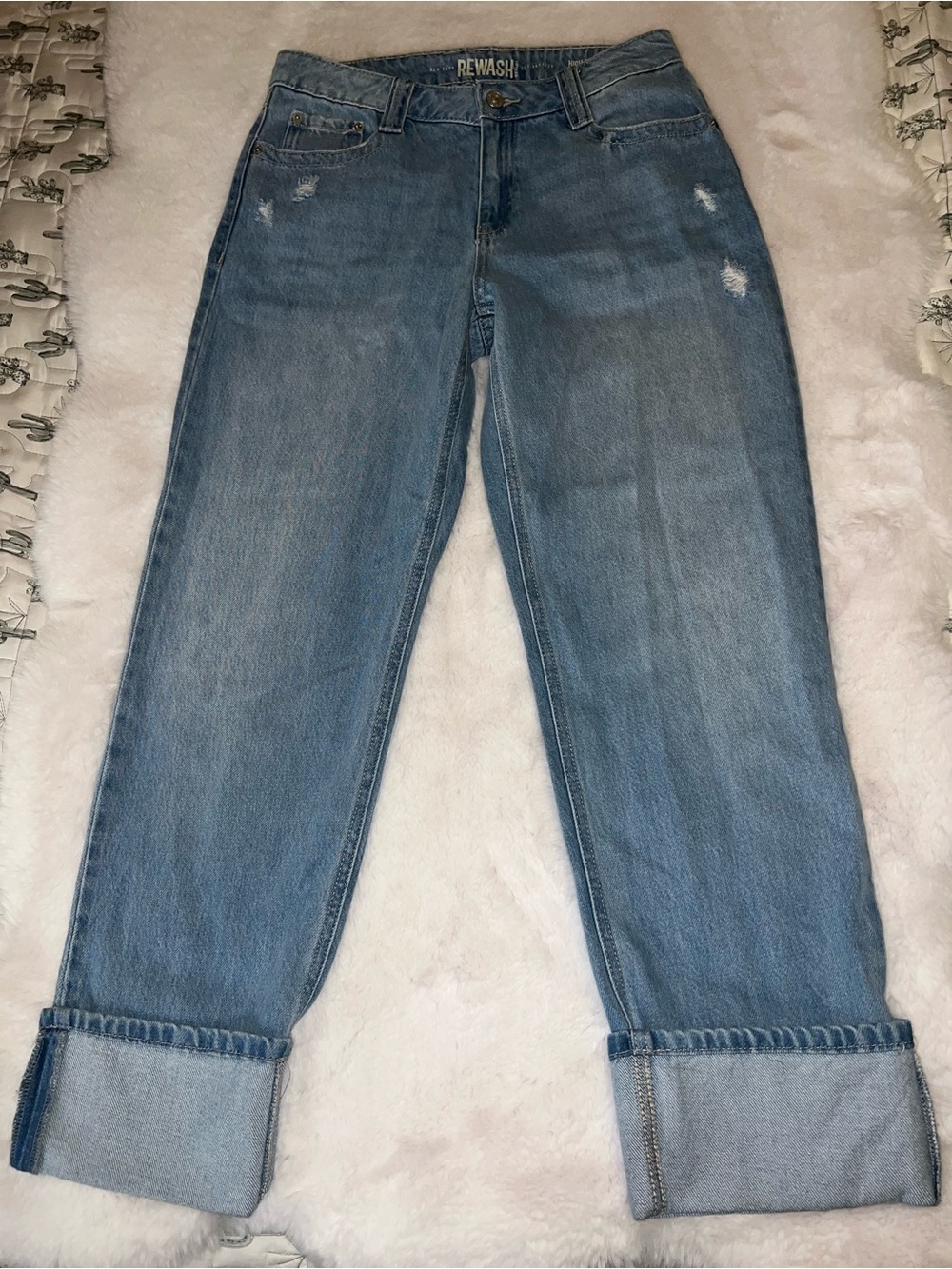 REWASH Light Blue Boyfriend Cuffed Jeans